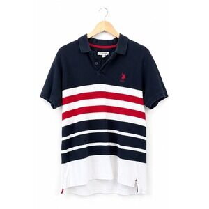 US Polo Assn Mens Polo Shirt XL Navy Red White Striped Red Pony Logo Cotton